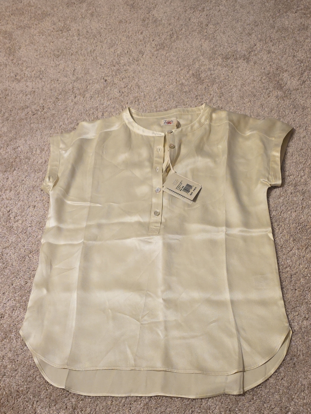 Faherty Women's Short Sleeve Henley Blouse in Light Cream